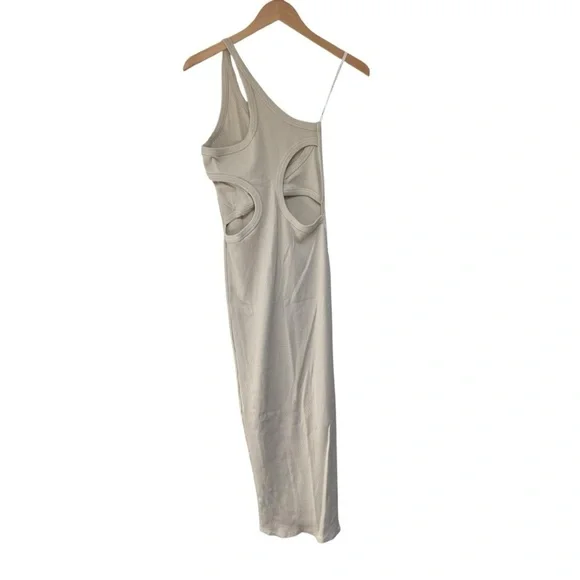 The Line by K Gael Asymmetrical One Shoulder Ribbed Maxi Dress in Oat Tan M  Dresses
